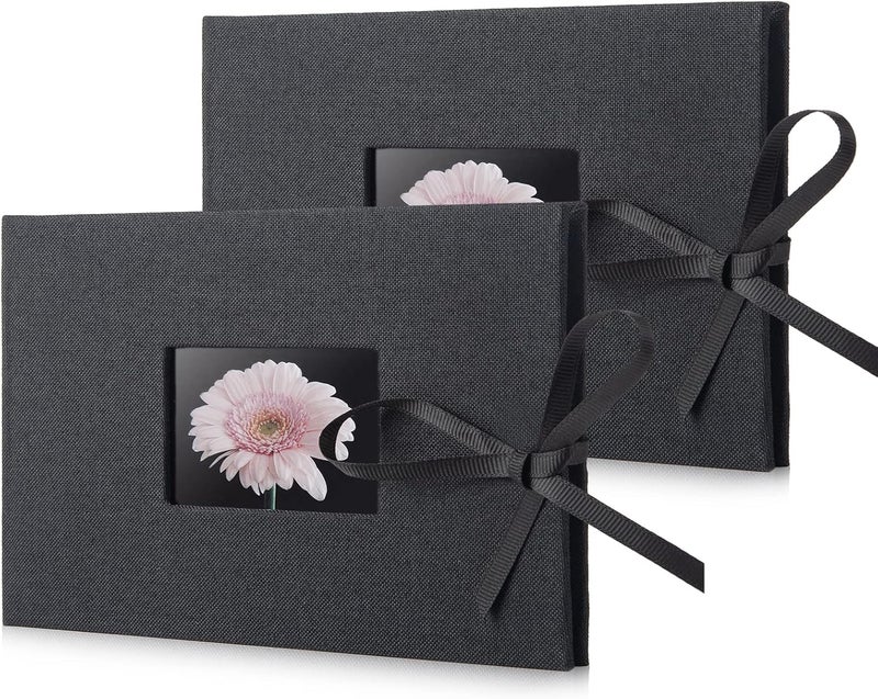 Fabmaker 2 Pack Small Photo Album 4x6, Each Picture Album Holds 24 Horizontal Photos, Linen Cover Picture Photo Book with Front Window, Mini Brag Books for 4x6 Pictures, Artwork or Postcards Storage - Image 1